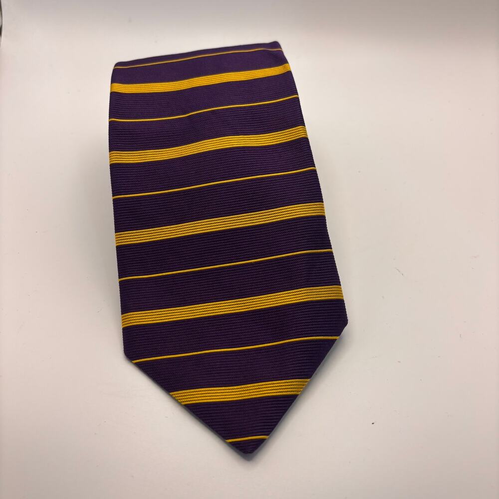Brooks Brothers Purple Gold Yellow Stripe Silk Tie Made in USA Classic LSU
